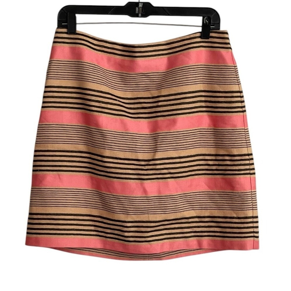 Ann Taylor LOFT Skirt Size 10 Striped Cotton Linen Mini Pink Beige Black